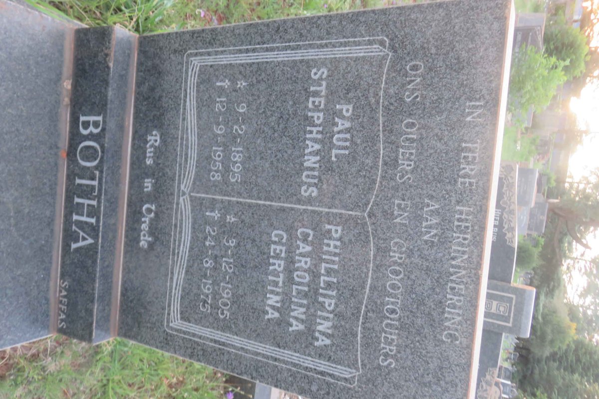 BOTHA Paul Stephanus 1895-1958 &amp; Phillipina Carolina Gertina 1905-1975
