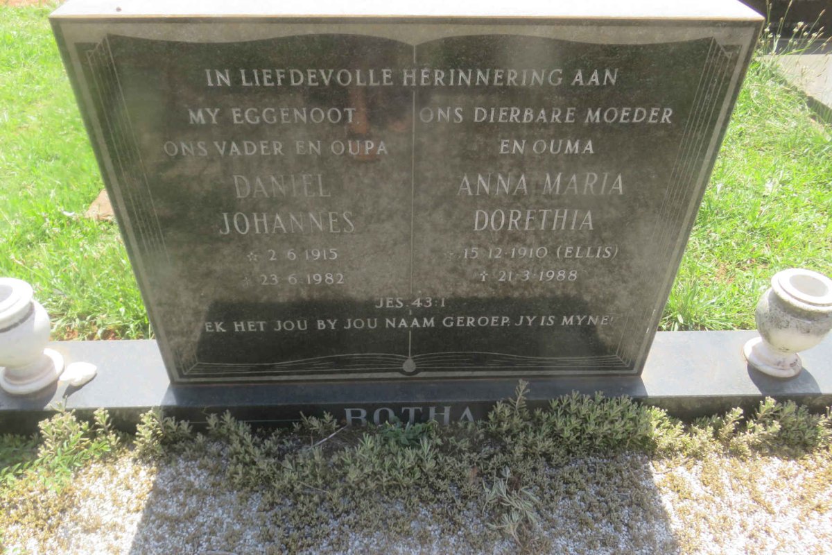 BOTHA Daniel Johannes 1915-1982 &amp; Anna Maria Dorethea ELLIS 1910-1988