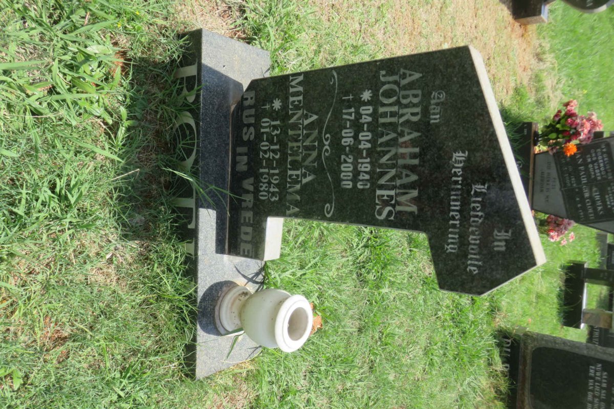 BOTHA Abraham Johannes 1940-2000 &amp; Anna MENTELEMA 1943-1980