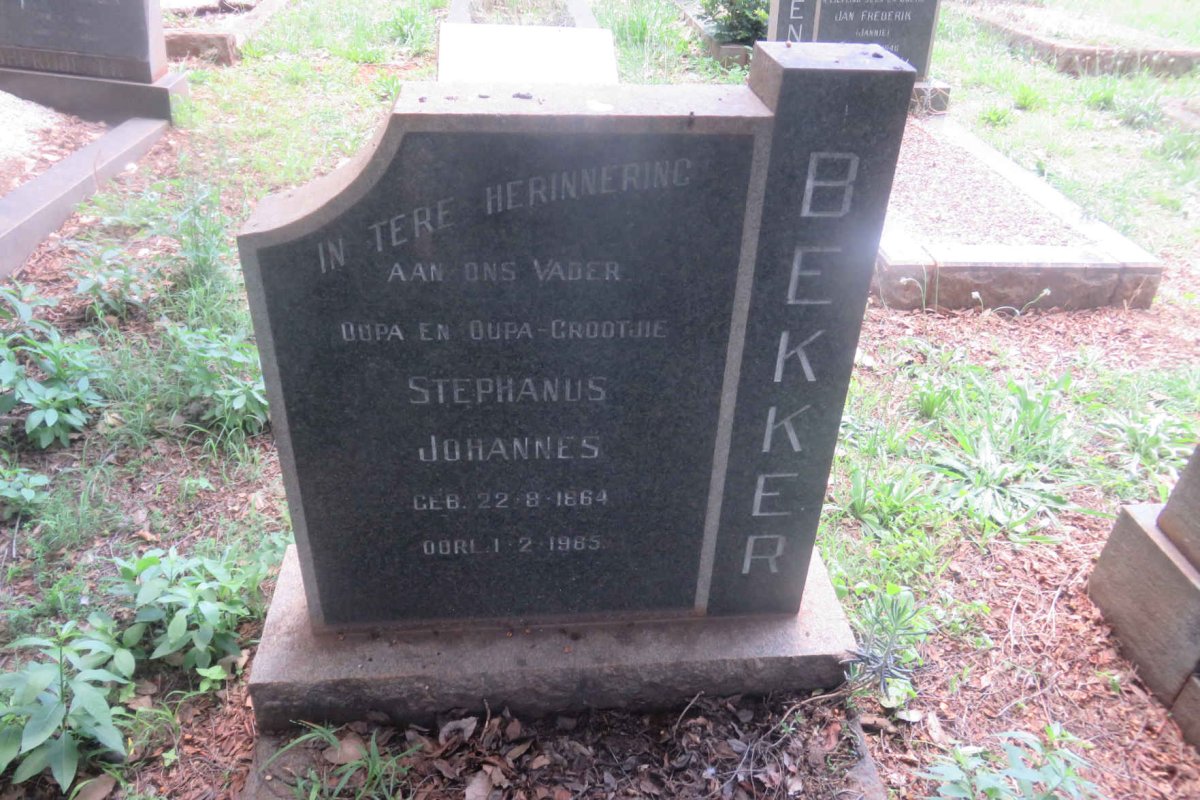 BEKKER Stephanus Johannes 1864-1965