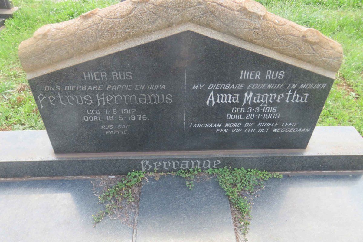 BERRANGE Petrus Hermanus 1912-1976 &amp; Anna Magretha 1915-1969