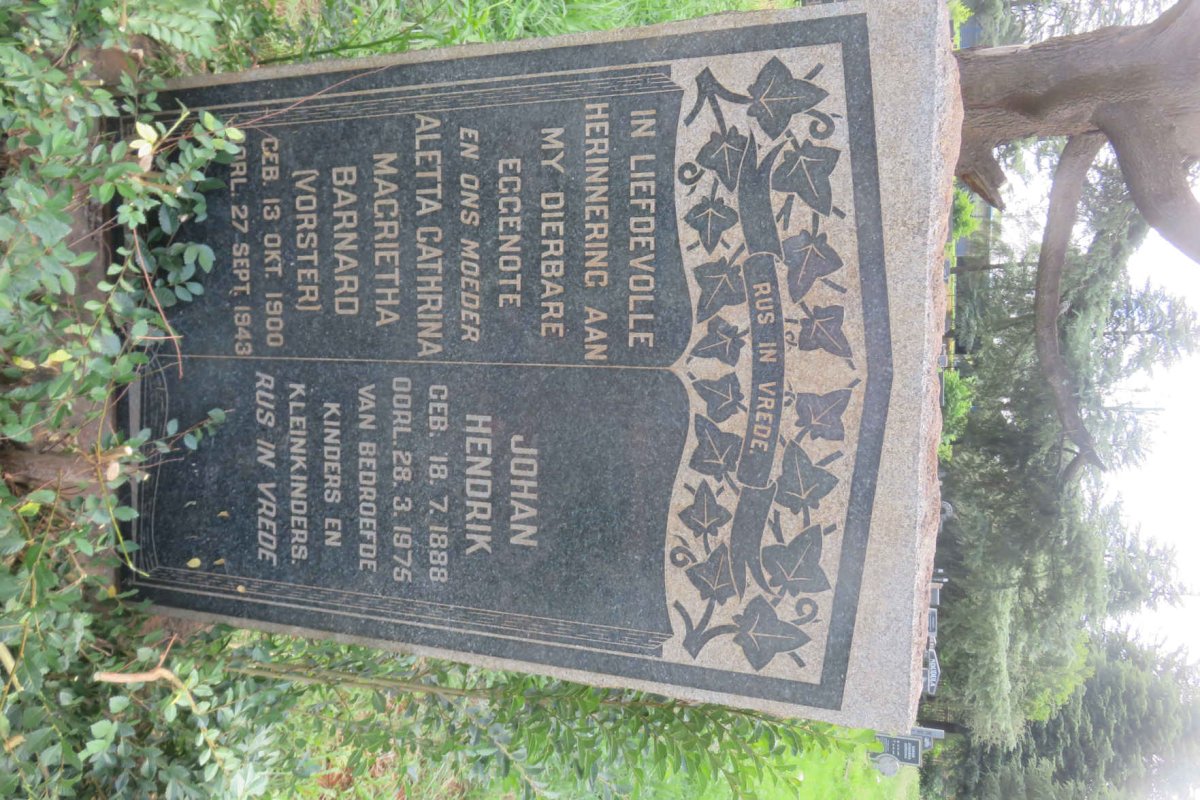 BARNARD Johan Hendrik 1888-1975 &amp; Aletta Cathrina Magrietha VORSTER 1900-1943