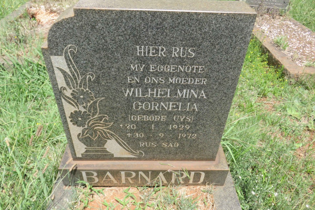 BARNARD Wilhelmina Cornelia nee UYS 1929-1972