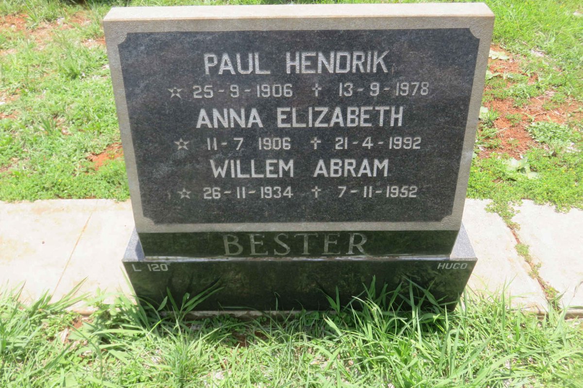 BESTER Paul Hendrik 1906-1978 &amp; Anna Elizabeth 1906-1992 :: BESTER Willem Abram 1934-1952