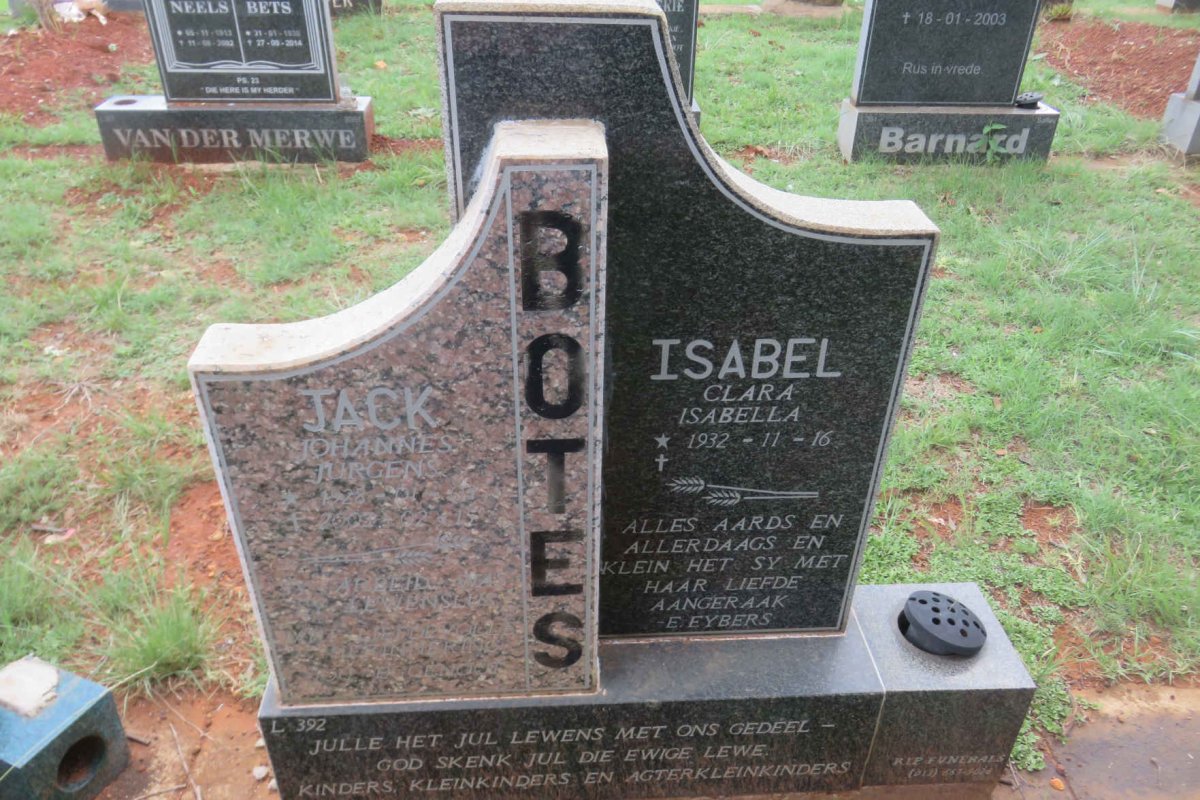 BOTES Johannes Jurgens 1928-2003 &amp; Clara Isabella 1932-