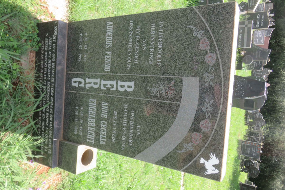 BERG Adderus Fenmo 1938-1999 &amp; Anne Cecelia ENGELBRECHT 1935-2000