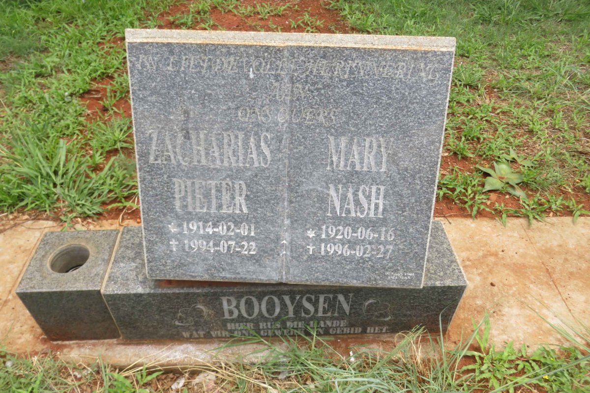 BOOYSEN Zacharias Pieter 1914-1994 &amp; Mary Nash 1920-1996
