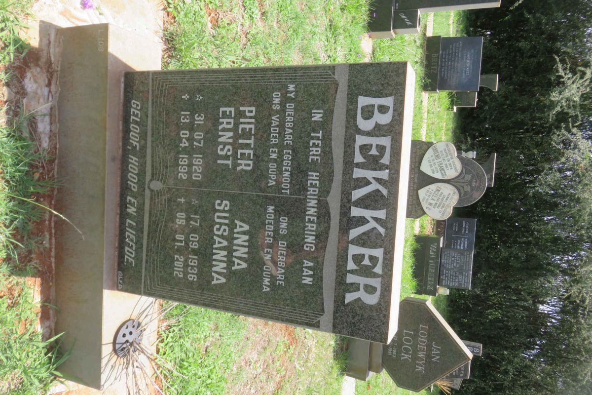 BEKKER Pieter Ernst 1920-1992 &amp; Anna Susanna 1936-2012