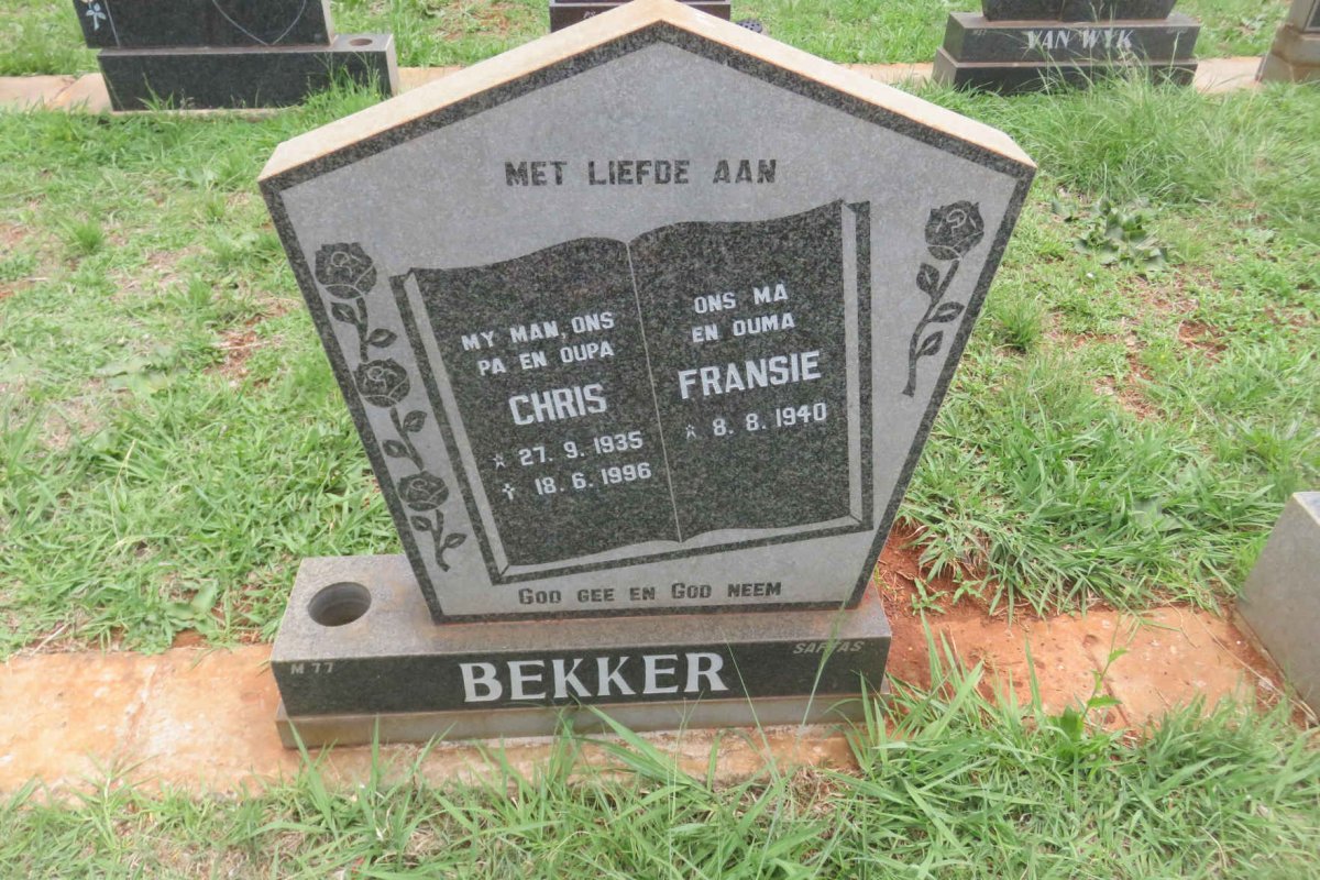 BEKKER Chris 1935-1996 &amp; Fransie 1940-