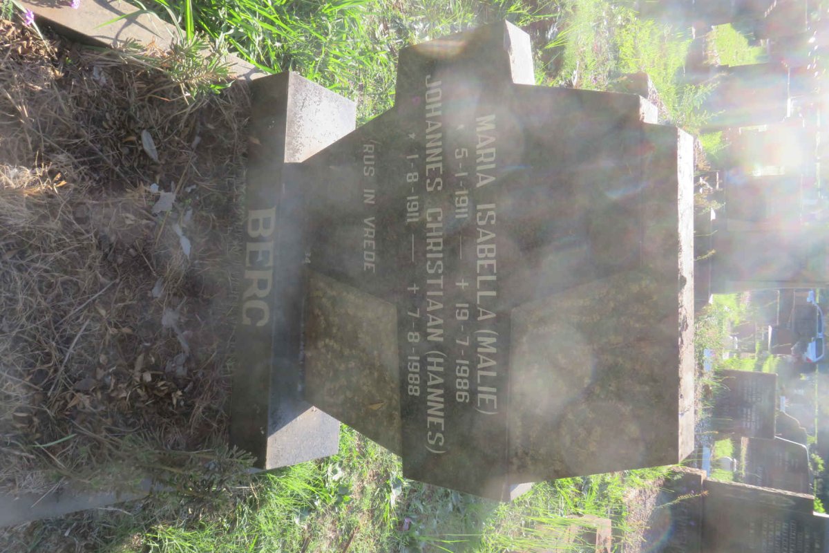 BERG Johannes Christiaan 1911-1988 &amp; Maria Isabella 1911-1986