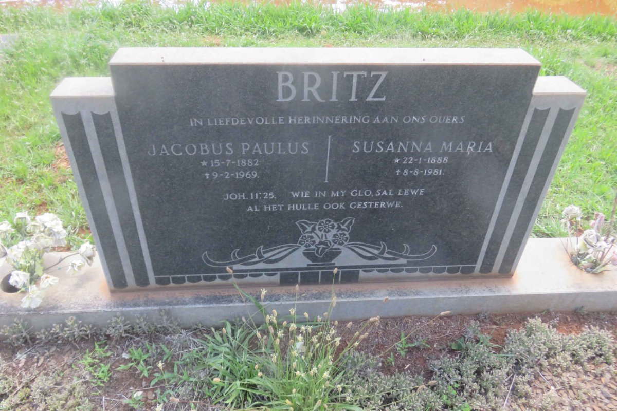 BRITZ Jacobus Paulus 1882-1969 &amp; Susanna Maria 1888-1981
