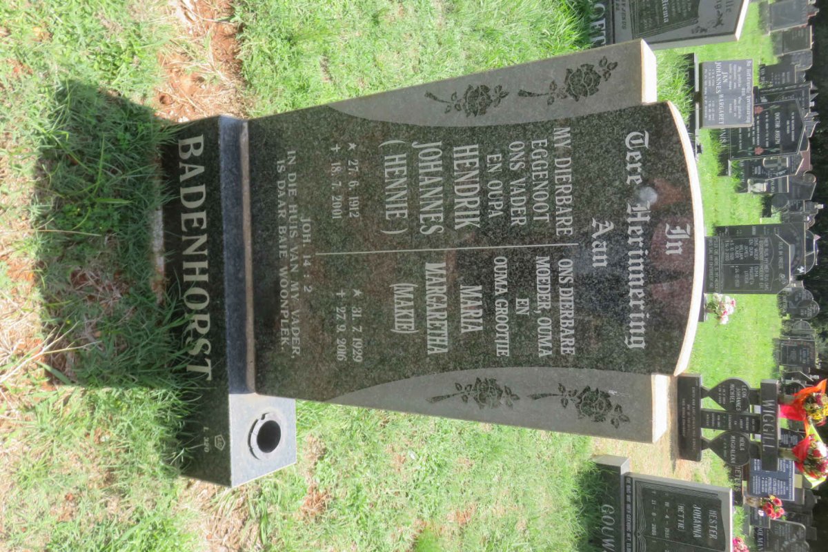 BADENHORST Hendrik Johannes 1912-2001 &amp; Maria Margaretha 1929-2016