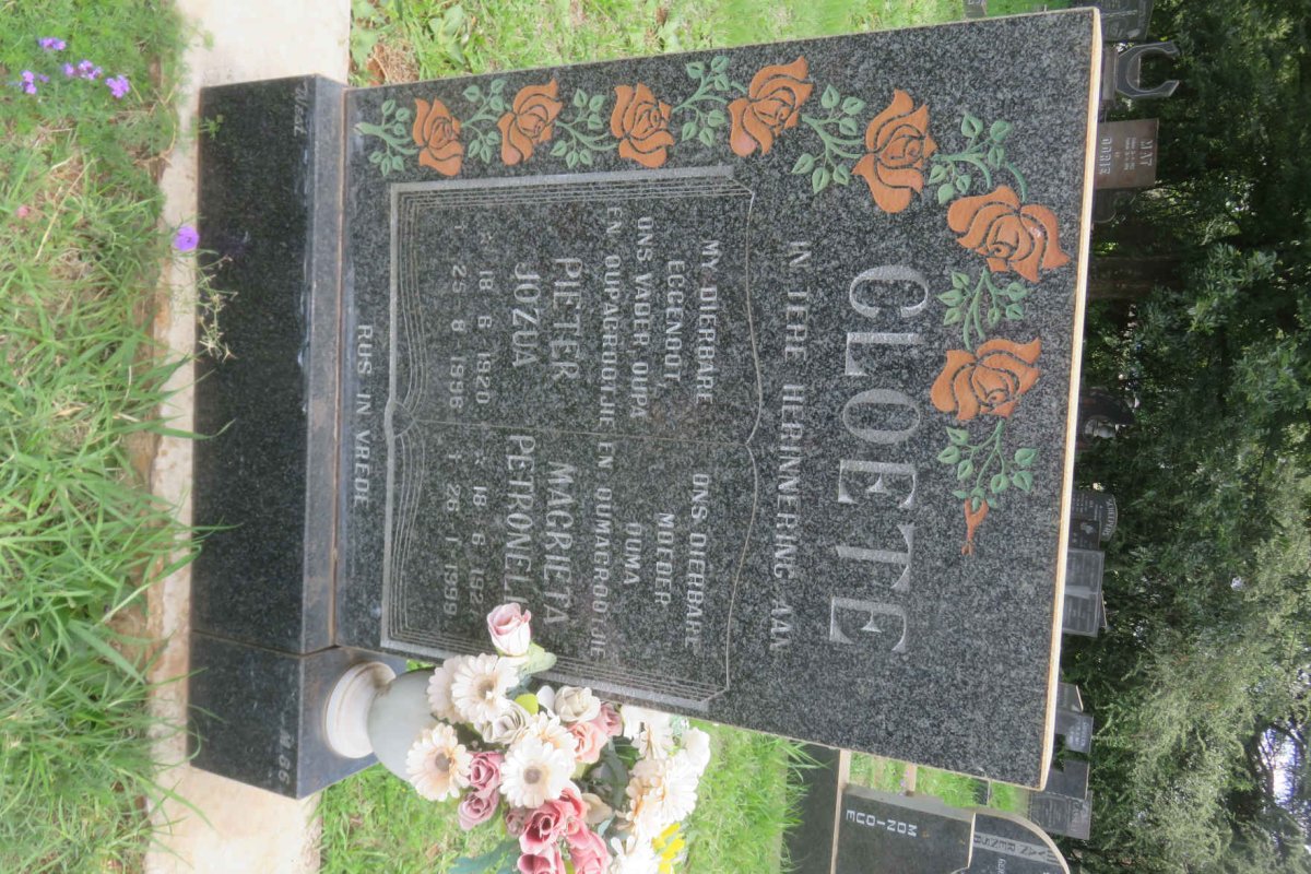 CLOETE Pieter Jozua 1920-1996 &amp; Magrieta Petronella 1927-1999