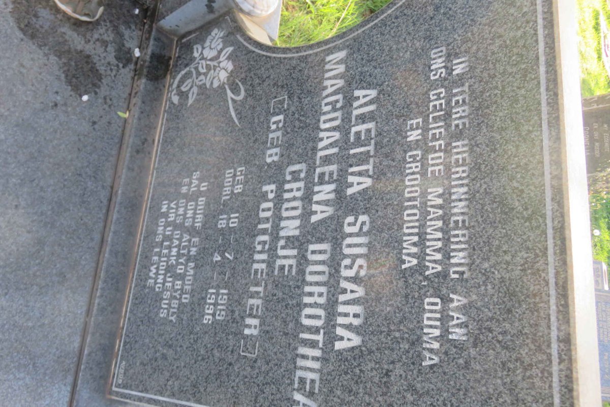 CRONJE Friedrich Wilhelm 1914-1961 &amp; Aletta Susara Magdalena Dorothea POTGIETER 1919-1996