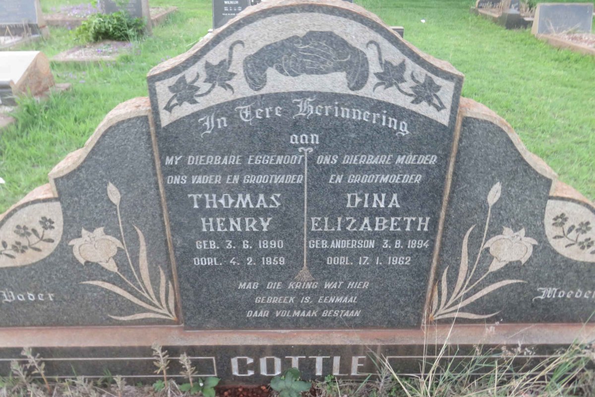 COTTLE Thomas Henry 1890-1959 &amp; Dina Elizabeth ANDERSON 1894-1962
