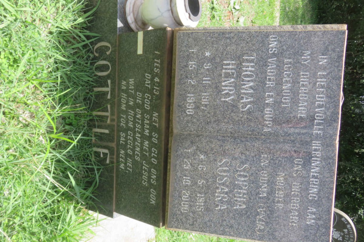 COTTLE Thomas Henry 1919-1990 &amp; Sophia Susara 1919-2000