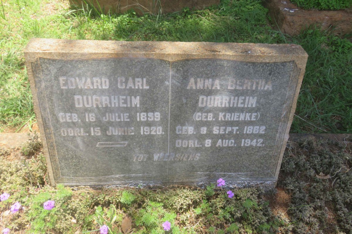 DURRHEIM Edward Carl 1859-1920 &amp; Anna Bertha KRIENKE 1862-1942