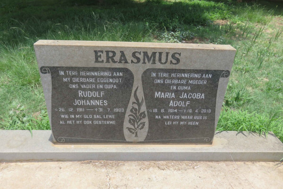 ERASMUS Rudolf Johannes 1911-1983 &amp; Maria Jacoba Adolf 1914-2010