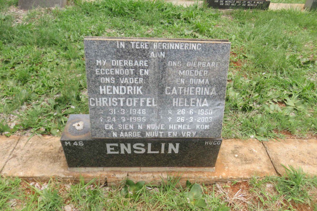 ENSLIN Hendrik Christoffel 1946-1995 &amp; Catherina Helena 1950-2003