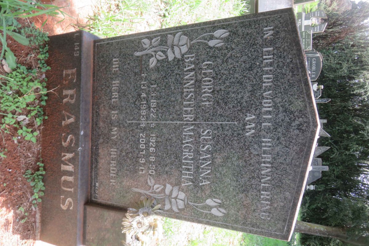 ERASMUS George Bannister 1922-1993 &amp; Susanna Magritha 1926-2007
