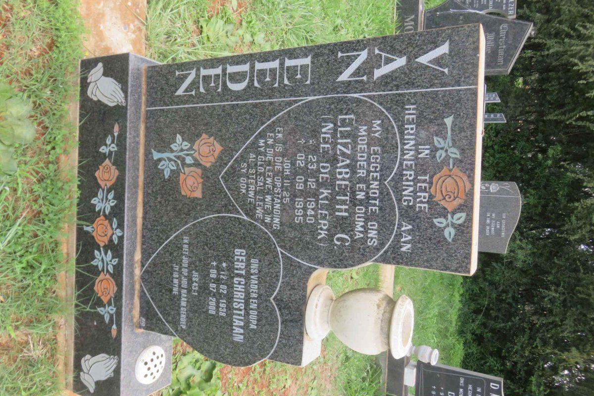 EEDEN Gert Christiaan, van 1938-2000 &amp; Elizabeth C. DE KLERK 1940-1995