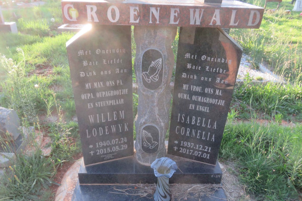 GROENEWALD Willem Lodewyk 1940-2015 &amp; Isabella Cornelia 1937-2017