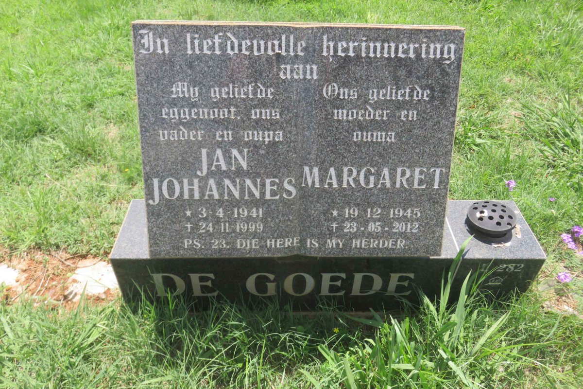 GOEDE Jan Johannes, de 1941-1999 &amp; Margaret 1945-2012