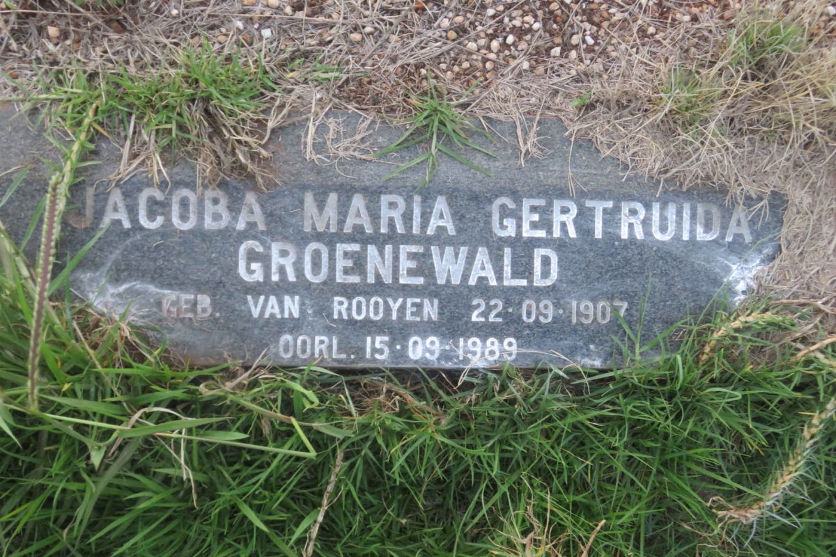 GROENEWALD Jacoba Maria Gertruida nee VAN ROOYEN 1907-1989