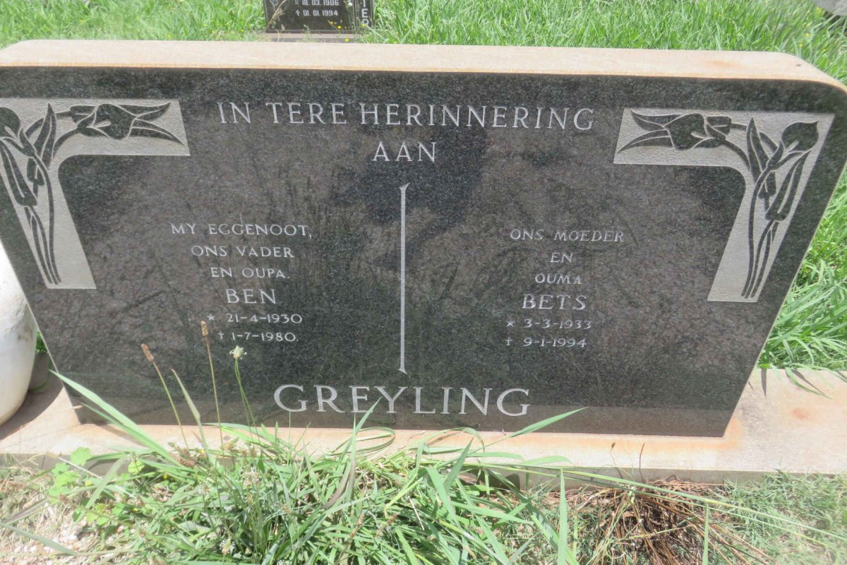 GREYLING Ben 1930-1980 &amp; Bets 1933-1994