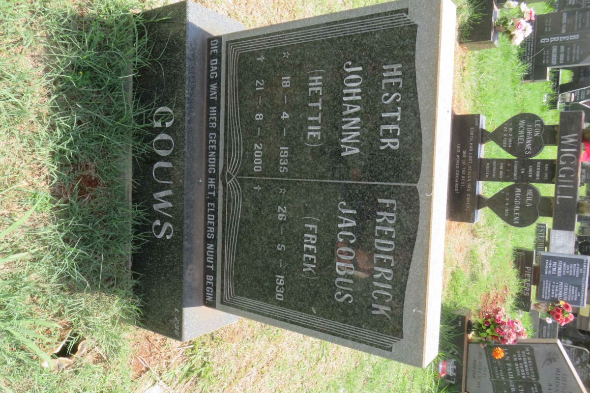 GOUWS Frederick Jacobus 1930- &amp; Hester Johanna 1935-2000