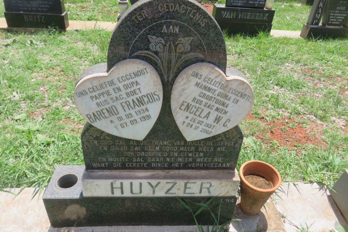 HUYZER Barend Francois 1934-1991 &amp; Engela W.C. 1937-2006