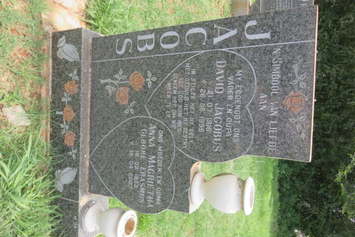 JACOBS David Jacobus 1916-1995 &amp; Anna Magrietha ERASMUS 1933-2003