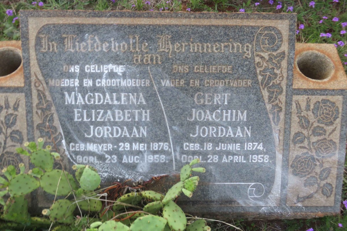 JORDAAN Gert Joachim 1874-1958 & Magdalena Elizabeth 1876-1958