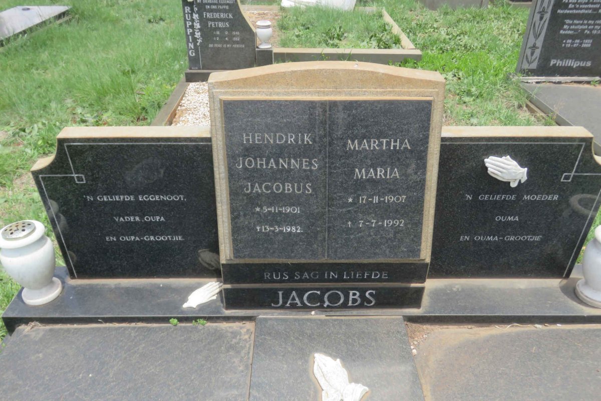 JACOBS Hendrik Johannes Jacobus 1901-1982 &amp; Martha Maria 1907-1992