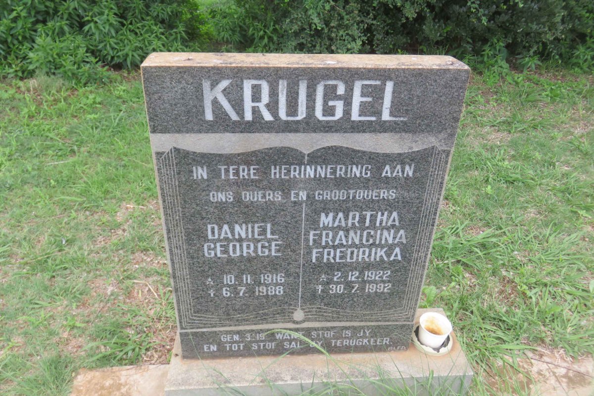 KRUGEL Daniel George 1916-1988 &amp; Martha Francina Fredrika 1922-1992