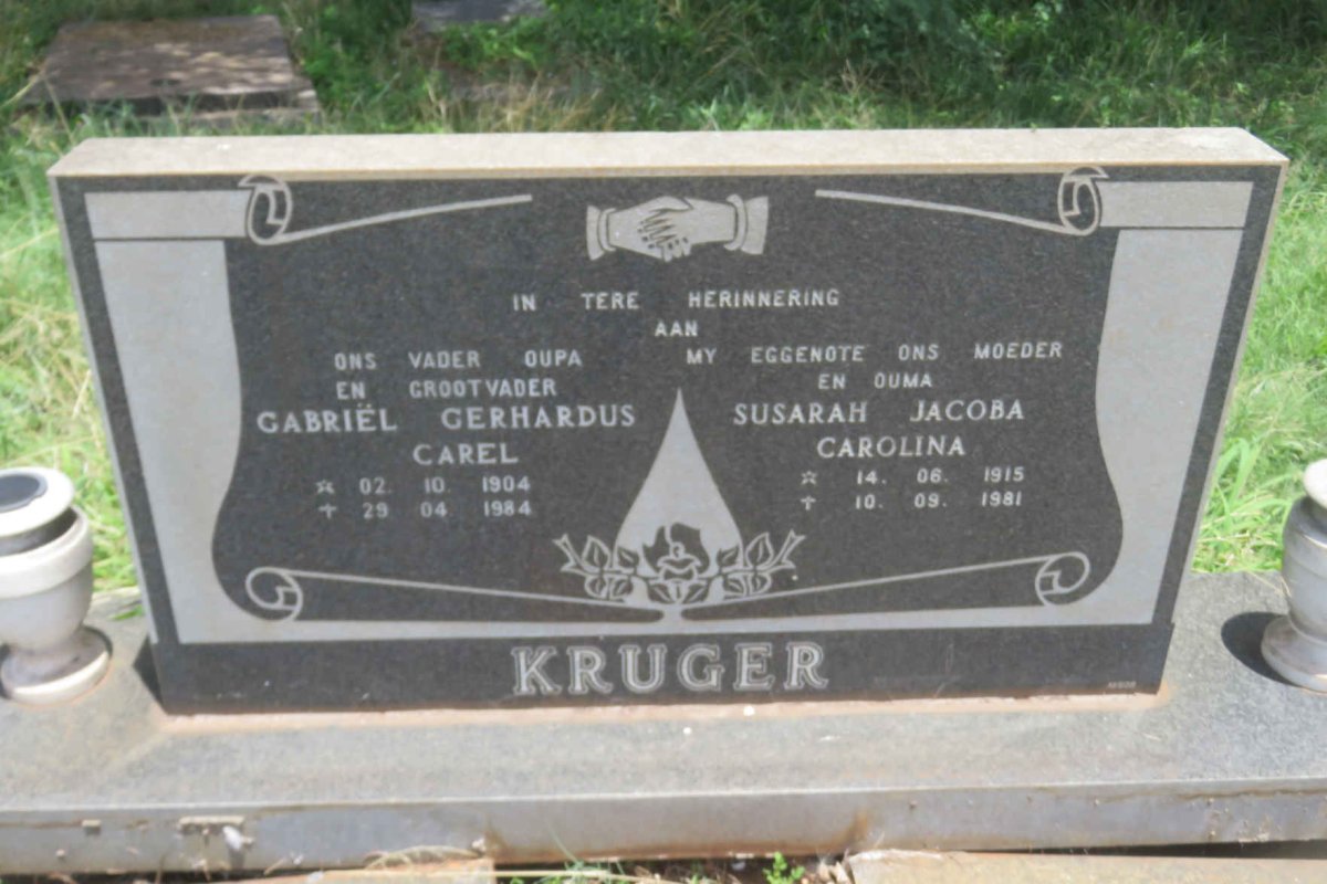 KRUGER Gabriel Gerhardus Carel 1904-1984 &amp; Susarah Jacoba Carolina 1915-1981