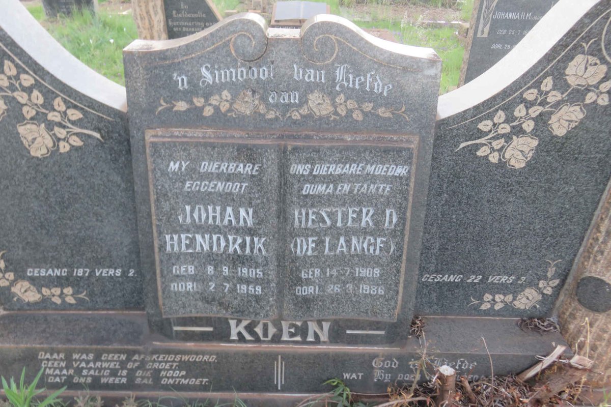 KOEN Johan Hendrik 1905-1959 &amp; Hester D. DE LANGE 1908-1986