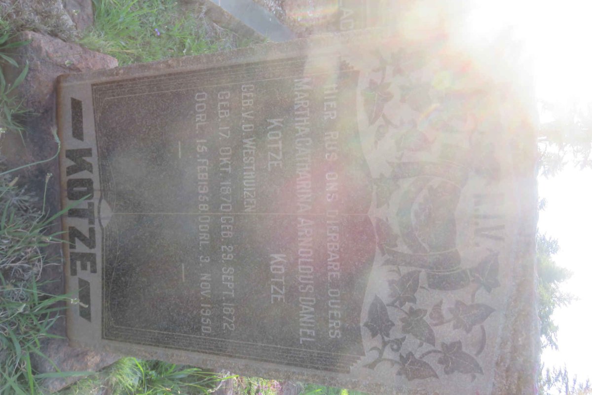 KOTZE Arnoldus Daniel 1872-1950 &amp; Martha Catharina V.D. WESTHUIZEN 1870-1958