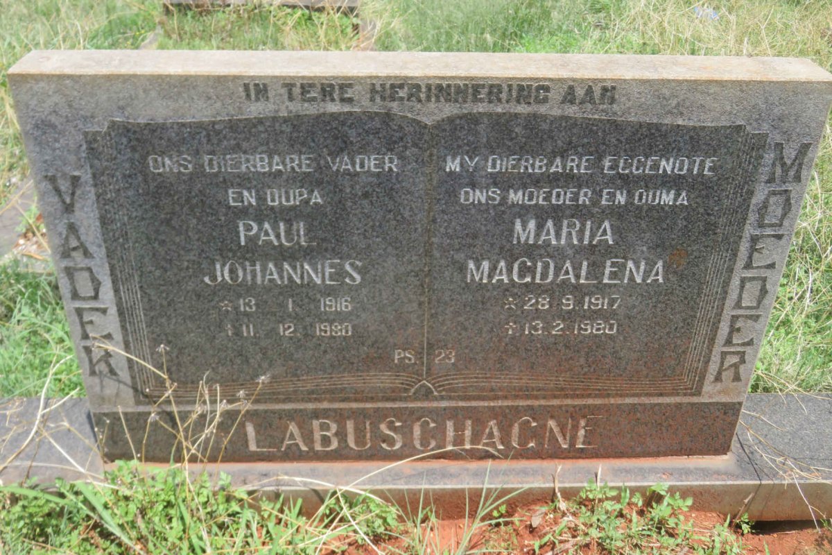LABUSCHAGNE Paul Johannes 1916-1980 &amp; Maria Magdalena 1917-1980