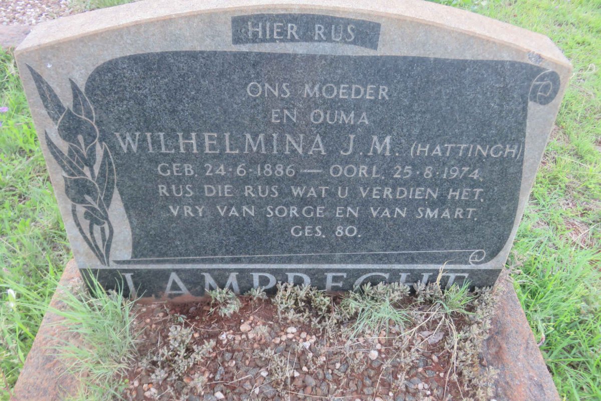 LAMPRECHT Wilhelmina J.M. nee HATTINGH 1886-1974