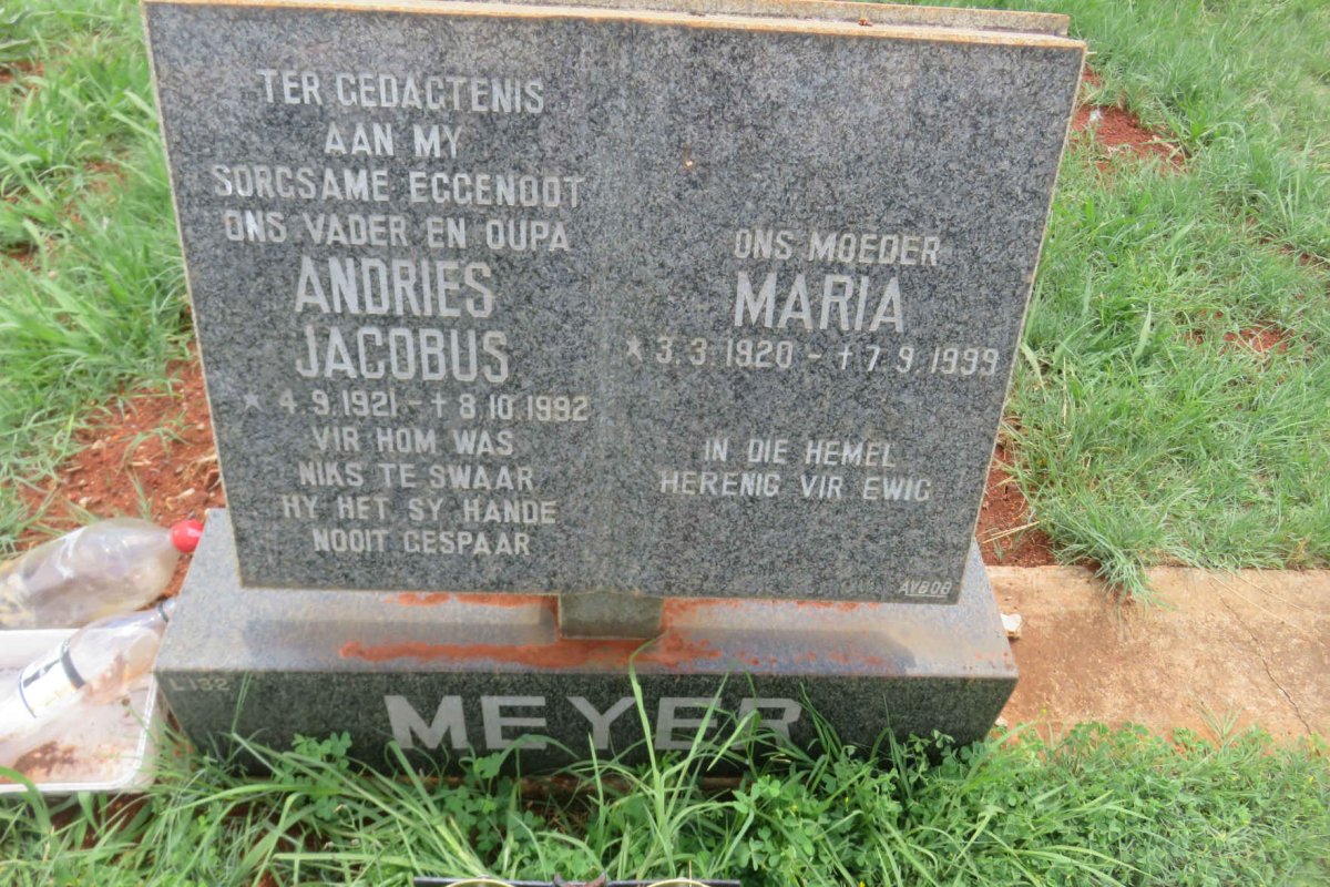 MEYER Andries Jacobus 1921-1992 &amp; Maria 1920-1999