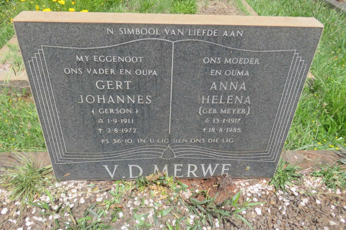 MERWE Gert Johannes, v.d. 1911-1972 &amp; Anna Helena MEYER 1917-1985