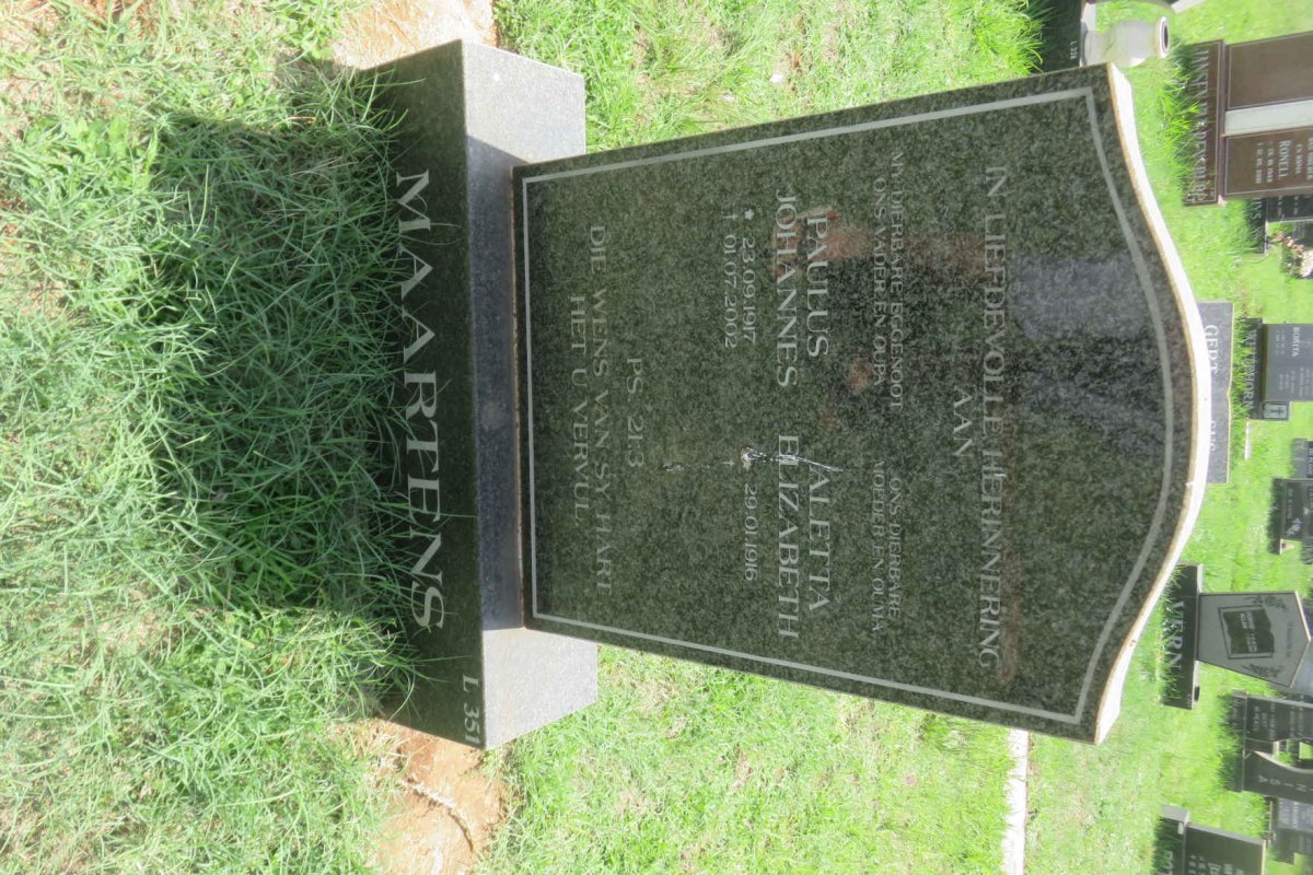 MAARTENS Paulus Johannes 1917-2002 &amp; Aletta Elizabeth 1916-