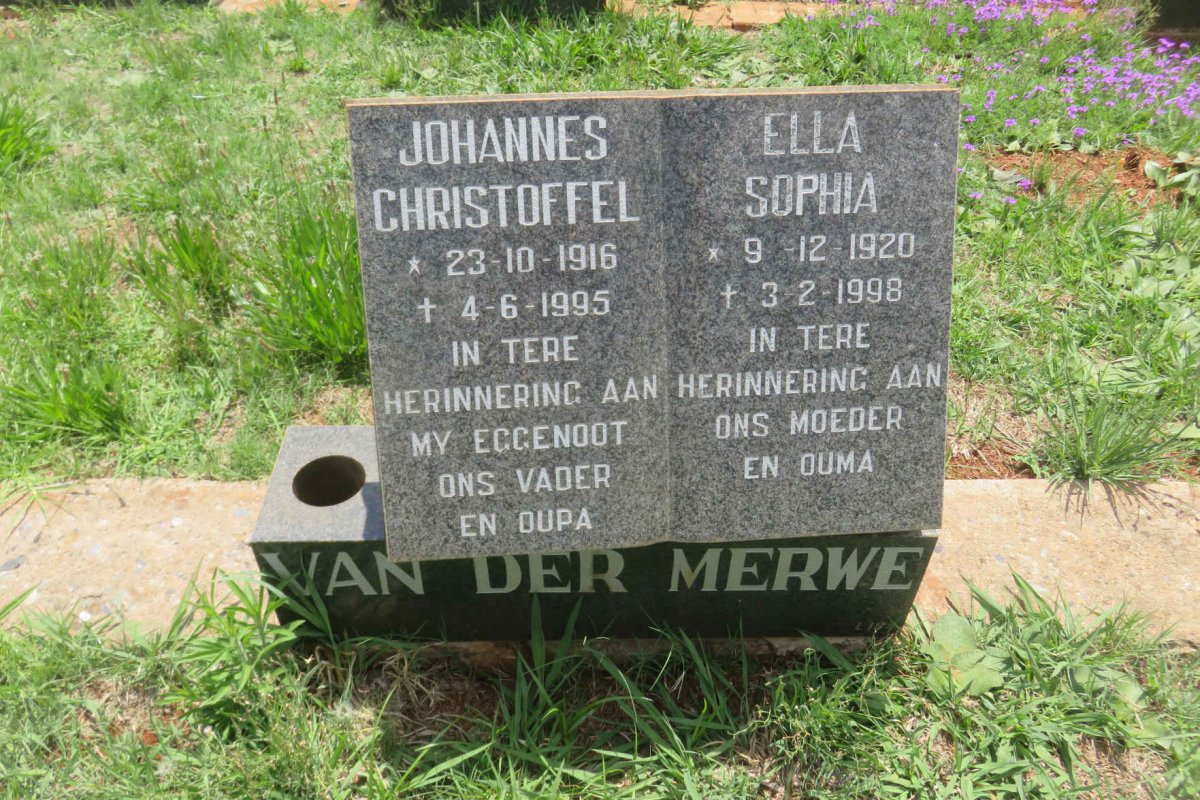 MERWE Johannes Christoffel, van der 1916-1995 &amp; Ella Sophia 1920-1998