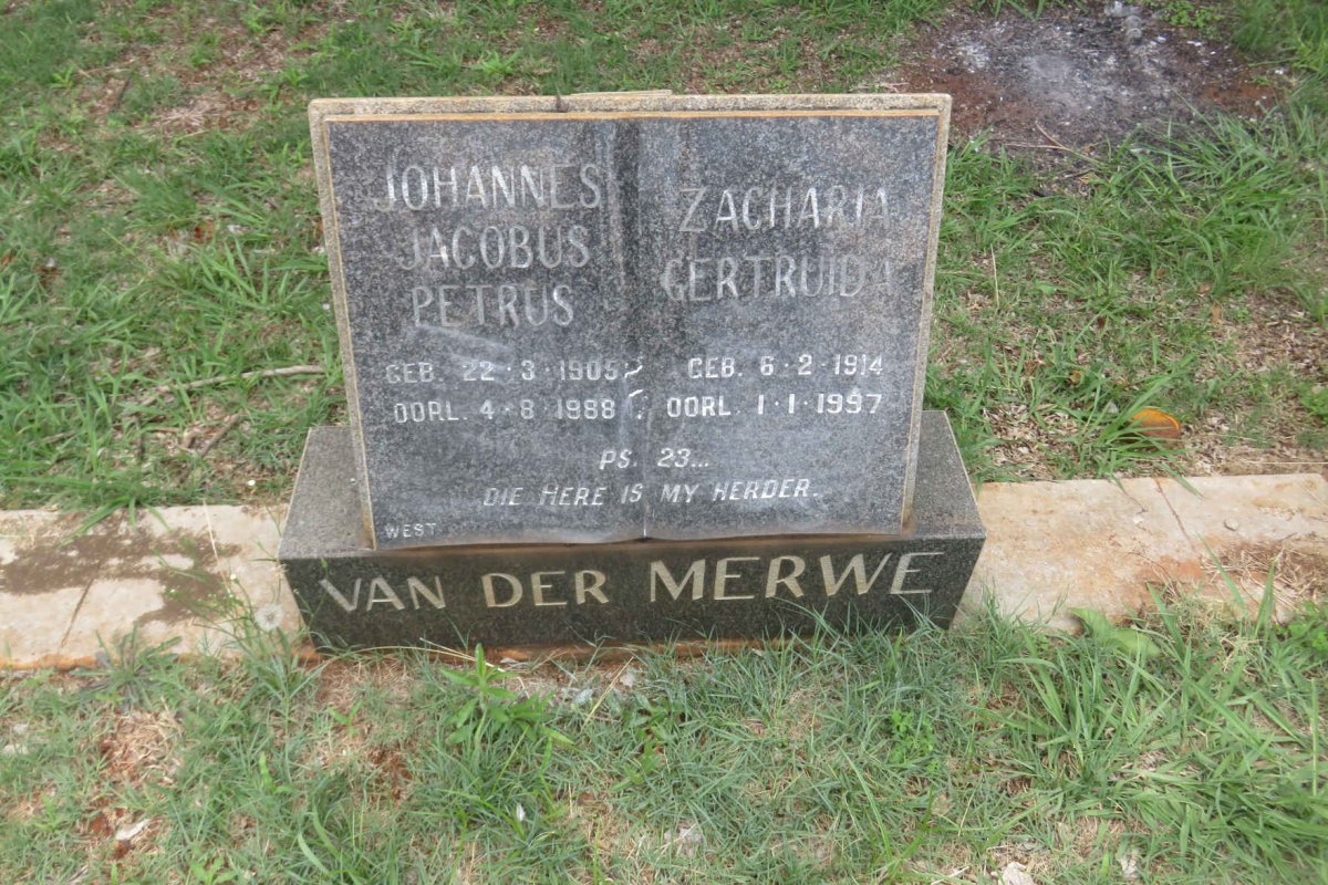 MERWE Johannes Jacobus Petrus, van der 1905-1988 &amp; Zacharia Gertruida 1914-1997
