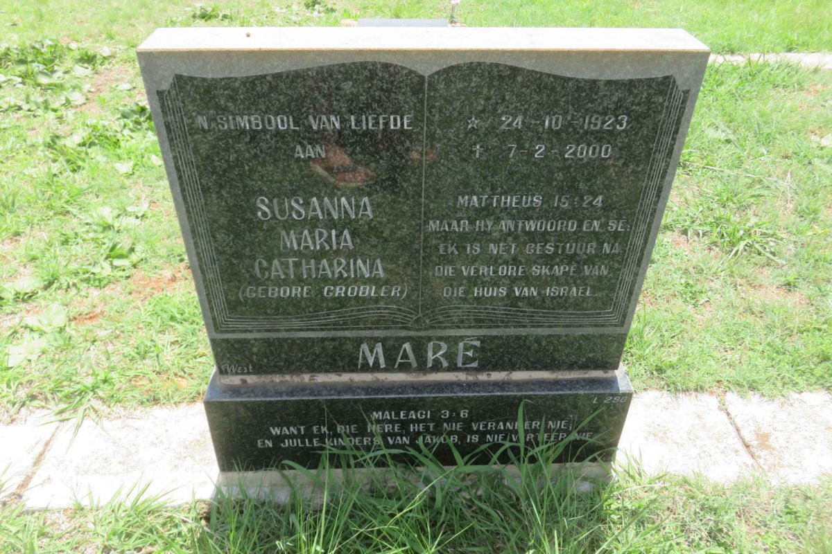 MARE Susanna Maria Catharina nee GROBLER 1923-2000