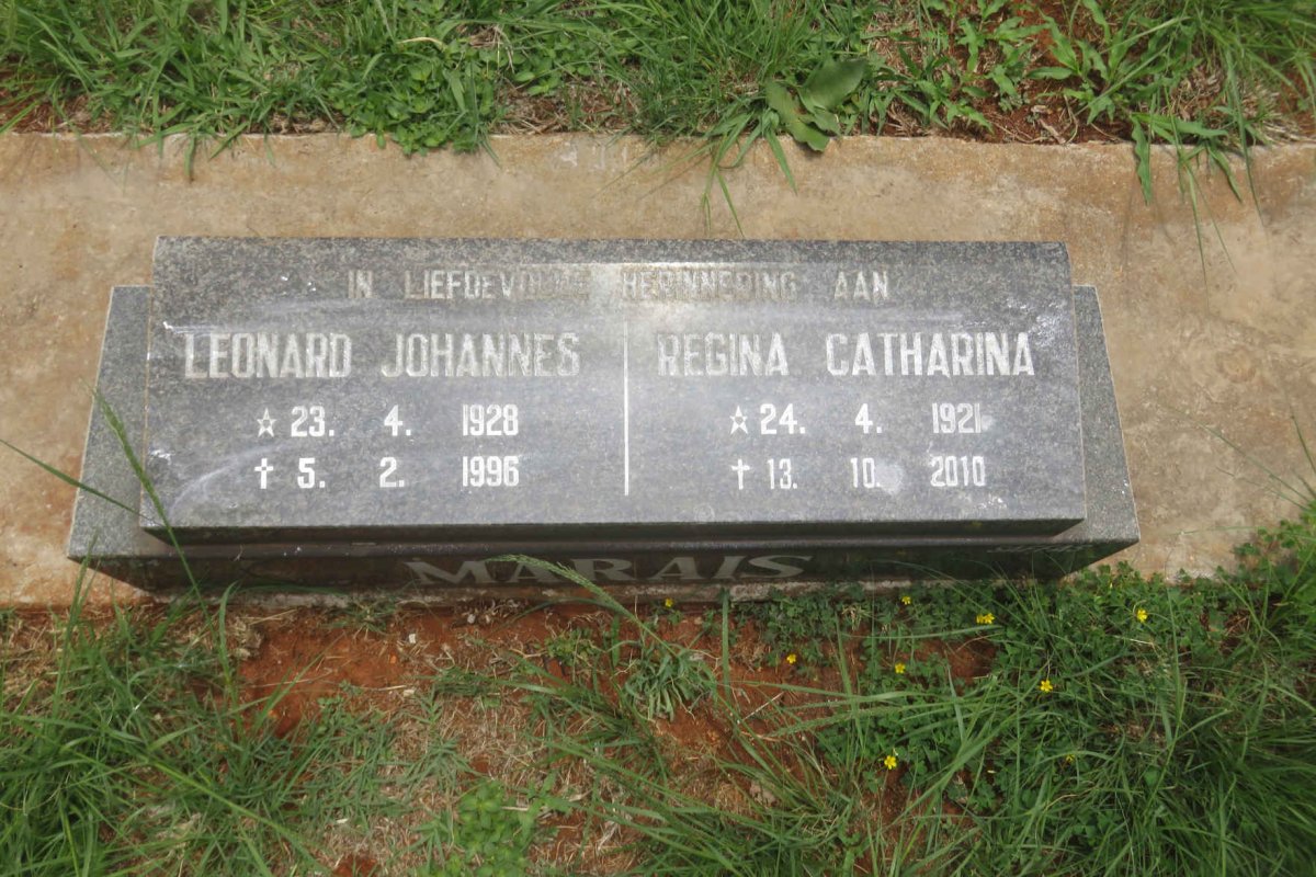 MARAIS Leonard Johannes 1928-1996 &amp; Regina Catharina 1921-2010