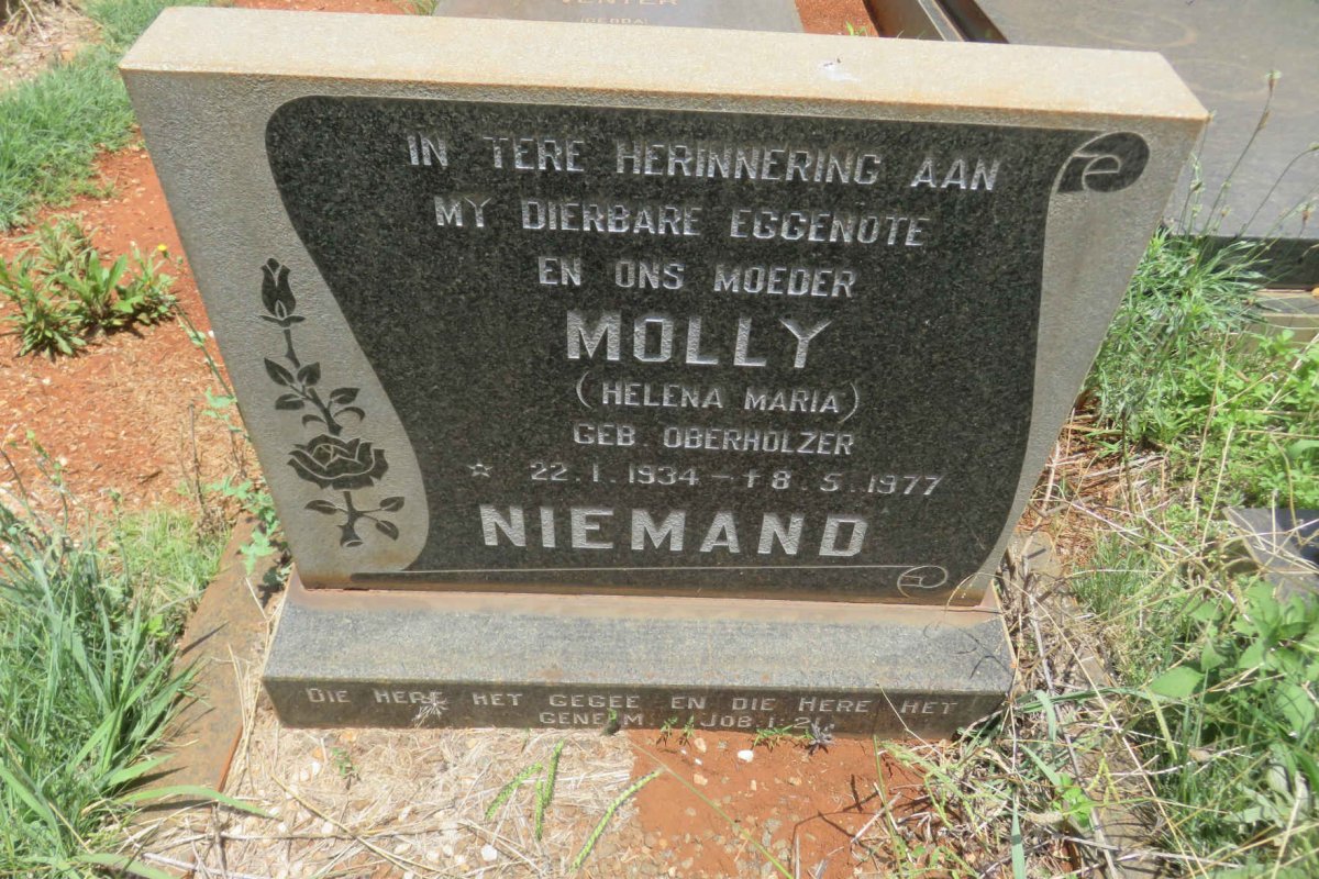 NIEMAND Helena Maria nee OBERHOLZER 1934-1977