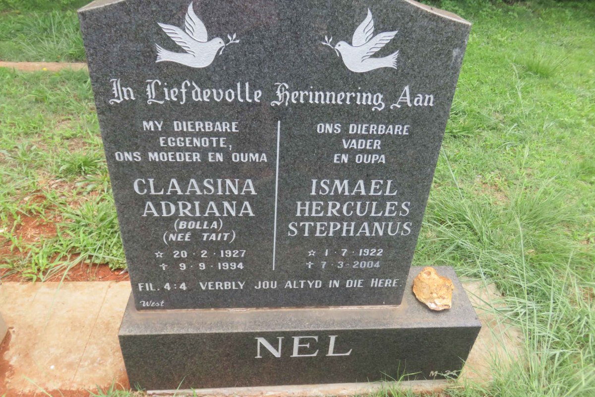 NEL Ismael Hercules Stephanus 1922-2004 &amp; Claasina Adriana TAIT 1927-1994
