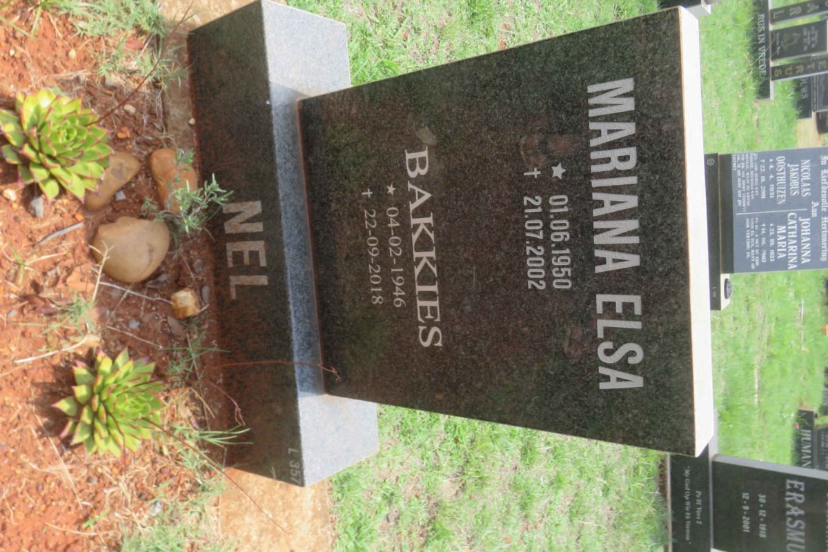 NEL Bakkies 1946-2018 &amp; Mariana Elsa 1950-2002